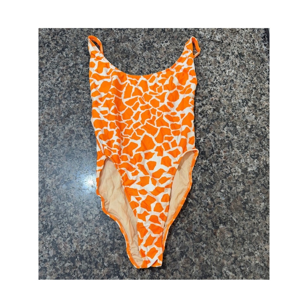 American Apparel Cali Sun‎ & Fun Orange Giraffe Print One Piece Swimsuit Small